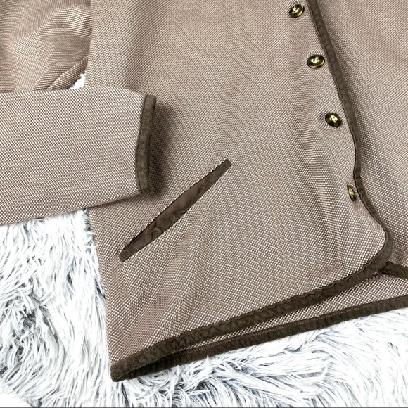 L.L. Bean Taupe Thick Knit Suede Trim Cardigan Jacket EUC - Picture 3 of 10